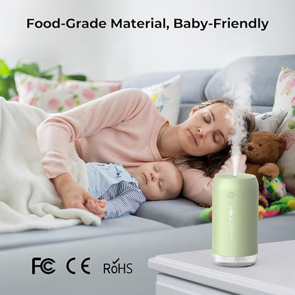 Portable Mini Humidifier, KQLKJ 350ml Small Cool Mist Humidifiers, USB Personal Desktop Humidifier for Bedroom Car Office Travel with Auto Shut-Off & 2 Mist Modes (Green)