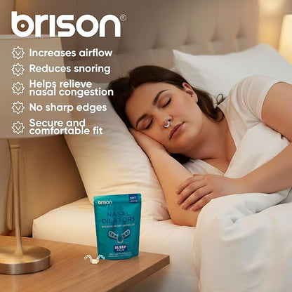 Brison Nasal Dilators for Breathing and Sleeping - 3 Pack Anti Snoring Nose Vents Opener for Better Breathing Sleep ing and Activity Improves Airflow - Soft, Transparent