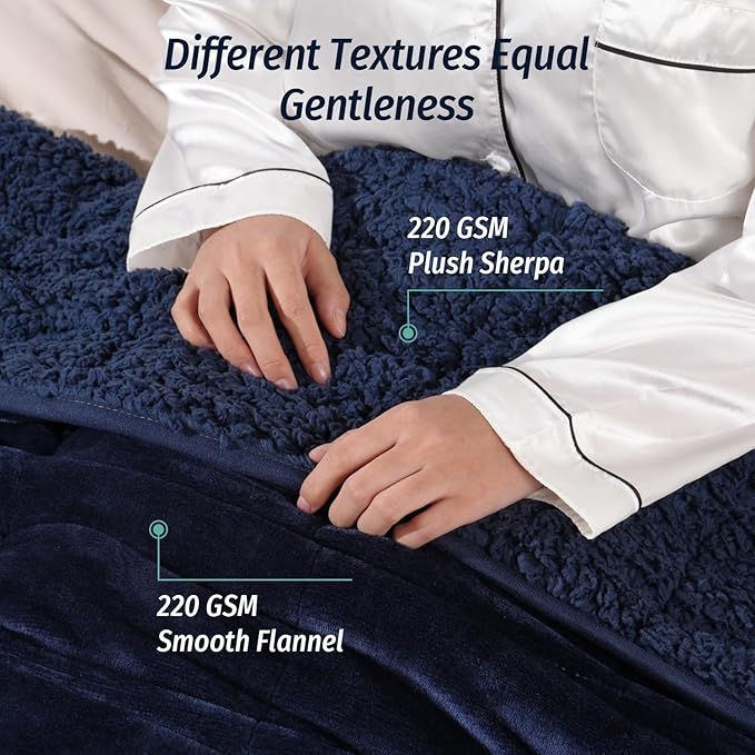 Wemore Sherpa Fleece Weighted Blanket for Adult, 15 lbs Dual Sided Cozy Fluffy Heavy Blanket, Ultra Fuzzy Throw Blanket with Soft Plush Flannel Top, 80 x 87 inches, Navy Blue on Both Sides