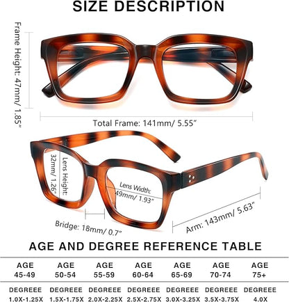 Readers for Women Oprah Style Square Reading Glasses with Spring Hinge Blue Light Blocking for Men Ladies