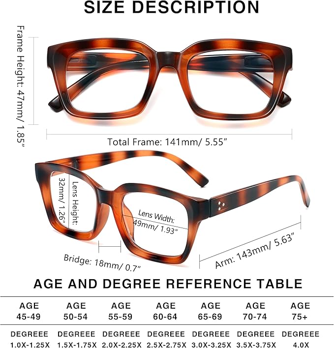 Readers for Women Oprah Style Square Reading Glasses with Spring Hinge Blue Light Blocking for Men Ladies