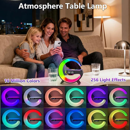 2026 New Wireless Speaker Charger, Smart Alarm Clock LED Table Lamp Bluetooth Speaker Atmosphere Bedside Light with Wireless Charging Station,Alarm Clock Music Lit Lamp Christmas Gift