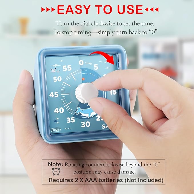 Secura 60-Minute Visual Countdown Timer for Kids & Adults, Classroom Time Management Tool (Blue & Blue)