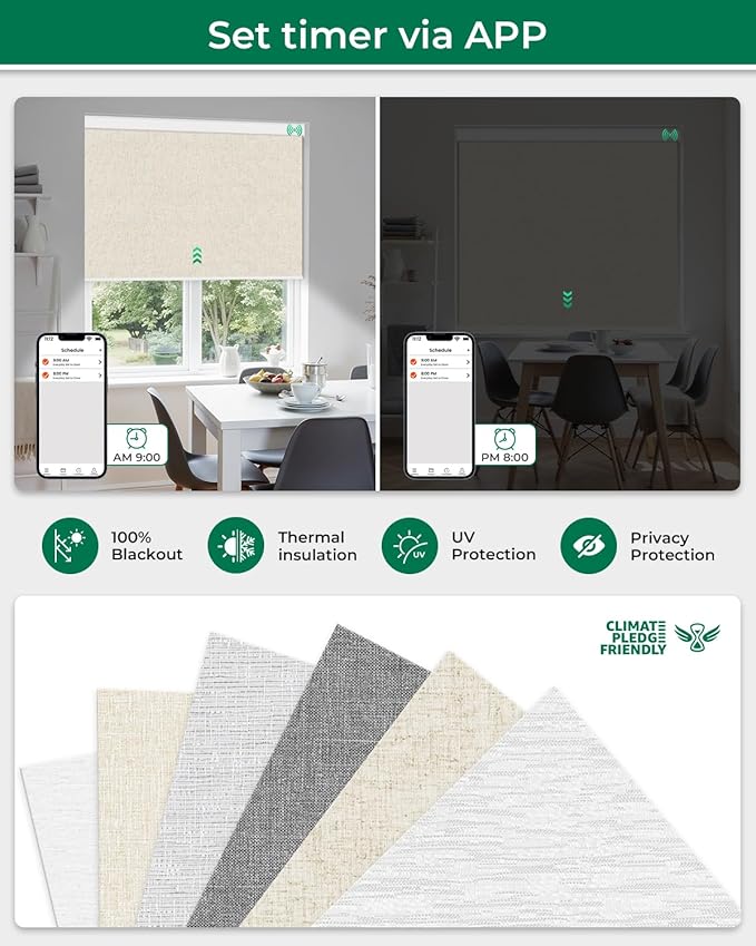 Allesin Motorized Blinds with Remote | Smart Blackout Roller Shades, Automatic Electric Power Blinds for Home Office, Living Room 46x72 Sand-Linen