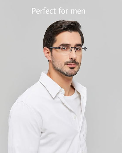 ANRRI Blue Light Glasses for Men Semi Rimless Rectangle Metal Frame UV Blocking Computer Glasses