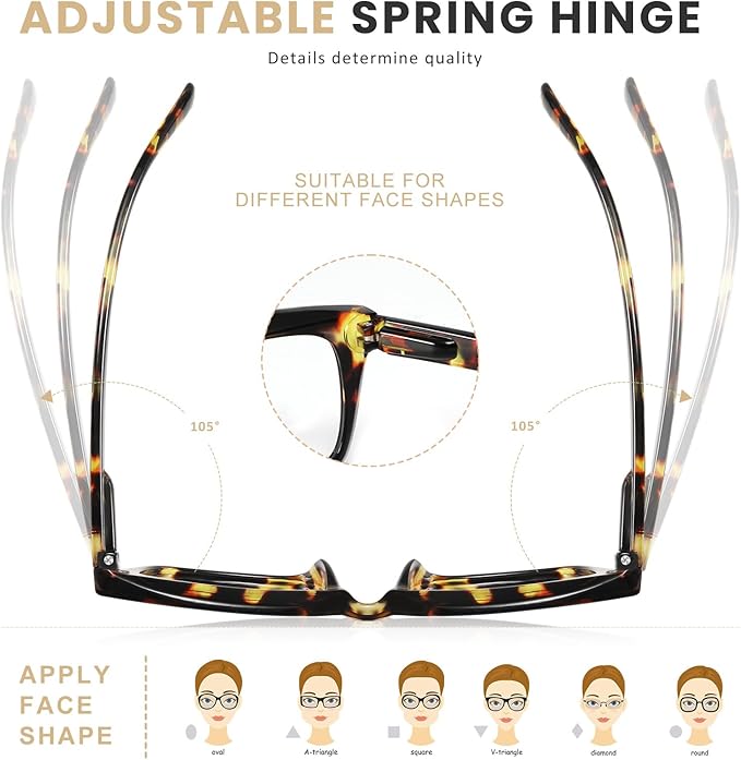 XVXV Reading Glasses for Women Men - Blue Light Blocking Readers Oversize Oprah Square Anti Glare/Eyestrain Spring Hinge