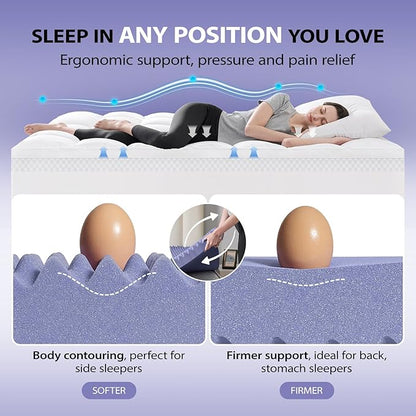 downluxe 4 Inch Queen Memory Foam Mattress Topper Pro Dual Layer 2 Inch Cooling Gel Egg Crate Memory Foam Plus 2 Inch Pillow Top Medium Firm with Deep Pocket