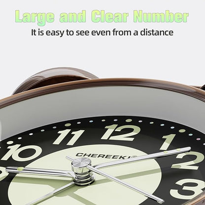 CHEREEKI Loud Alarm Clock for Heavy Sleepers Adults, Silent Non Ticking Analog Clock with Backlight, Luminous Dial, Battery Operated Alarm Clock for Bedroom, Included Battery, Vintage Copper