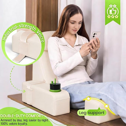 AS AWESLING 19 INCH Reading Pillow for Adults, Back Pillow for Bed Sitting Up, Backrest Pillow for Sitting in Bed, Detachable Arms with Built-in Cup & Phone Caddy (Beige, 19 INCH)