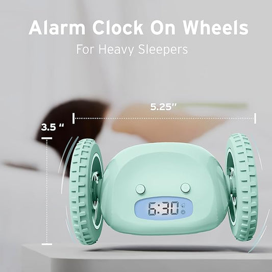 CLOCKY Alarm Clock on Wheels – Loud Rolling Alarm Clock for Heavy Sleepers | Runaway Clock That Jumps & Runs to Wake You Up | Funny Unique Gift for Adults, Teens & Kids Bedrooms (Mint)