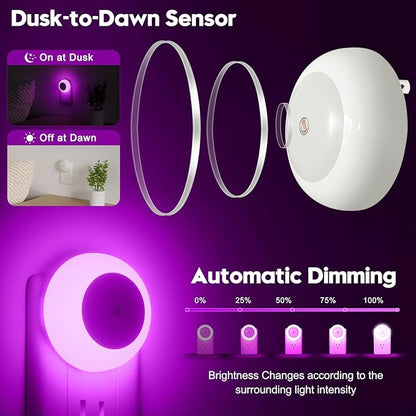 Night Light, Night Lights Plug into Wall, Dusk to Dawn Sensor, Pink Led Night Light 0.5W, 2 Pack Nightlight for Adults, Bedroom, Bathroom, Hallway, Kitchen