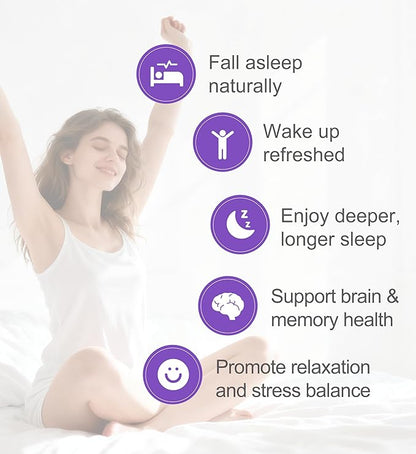 Natural Sleep Aid for Adults with GABA & Seaweed Extract, Melatonin-Free Supplement for Deep Sleep & Stress Relief, Non-Habit Forming 10 Capsules