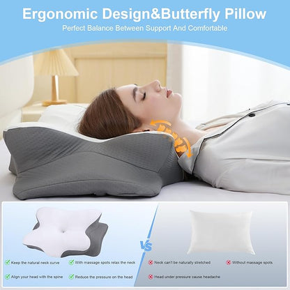 Memory Foam Pillows, Ergonomic Pillow for Neck Pain Relief, Bed Pillow for Sleeping, Cervical Neck Pillow for Side, Back, Stomach Sleeper with Cool Pillowcase, Side Sleeper Pillows for Adults