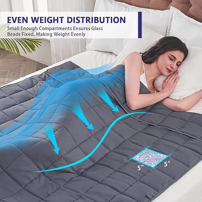 yescool Weighted Blanket for Adults (15 lbs, 48" x 72", Grey) Cooling Heavy Blanket for Sleeping Perfect for 140-160 lbs, Twin Size Breathable Blanket with Premium Glass Bead, Machine Washable