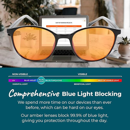 100% Blue Light Blocking Glasses - Better Sleep Anti Eye Strain Protection - Computer Gaming Women Men