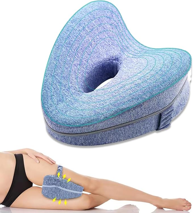Hip Alignment Pillow for Side Sleepers – Memory Foam Knee Pillow for Sciatica & Hip Pain Relief, Smooth Spine Leg Support Cushion for Pregnancy, Seniors, and Recovery (Blue)