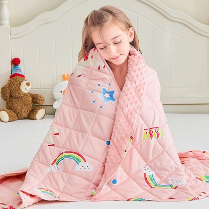 yescool Unicorn Weighted Blanket 3 lb Small Weighted Lap Blanket for Girls, Pink Rainbow Weighted Throw Blankets Minky Heavy Blankets, for 20-45lbs, 36 * 48in
