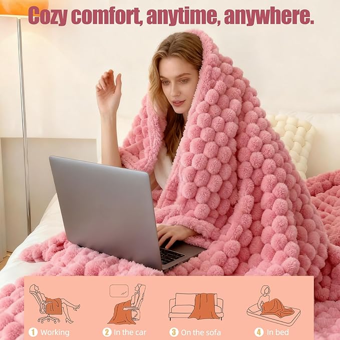 Electric Heated Blanket Throw 50" x 60" Soft Ribbed Faux Fur Flannel Fast Heating 12 Heat Levels 1–12H Timer & Overheat Protection & Auto Shut-Off & ETL FCC & Machine Washable Heated Throw