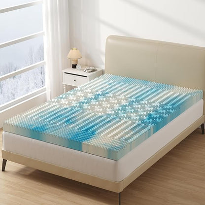 DUMOS 3 Inch 5-Zone Memory Foam Mattress Topper Full, Cooling Gel Infused Pressure Relief Bed Topper for Back & Hip Pain, Soft Dorm RV Camping Mattress Pad, Blue