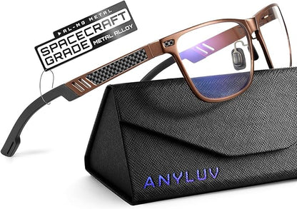 Blue Light Glasses Men Premium Mens Gaming Computer Glasses Clear Lens with Al-Mg Frame Anti Blue Ray Screen Blocker
