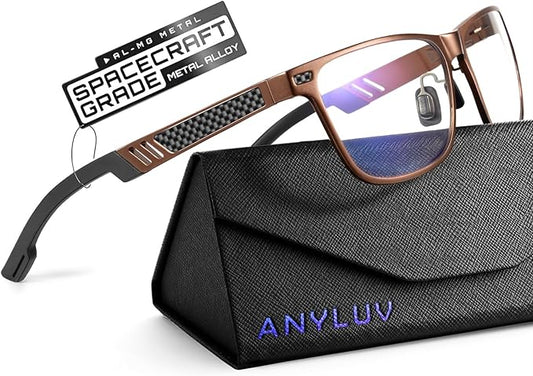 Blue Light Glasses Men Premium Mens Gaming Computer Glasses Clear Lens with Al-Mg Frame Anti Blue Ray Screen Blocker