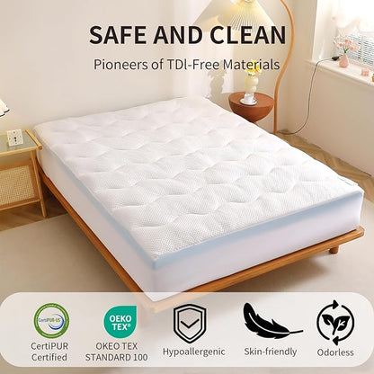 4 inch Dual Layer Queen Mattress Topper for Back Pain Relief，2 Inch Cooling Gel Memory Foam Plus 2 Inch Pillow Top Mattress Pad Cover 15% Viscose Made from Bamboo, with 6-16 Inch Deep Pocket (Queen)