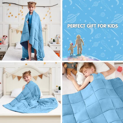 yescool Blue Weighted Blanket 5 Pounds Cooling Weighted Lap Blanket, Heavy Blankets for Sleeping, Weighted Throw Blanket Gift for 40-60lbs, 36"x48"