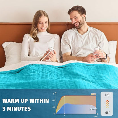 Heated Electric Blanket Queen Size - 84" x 90" Heating Blanket with Dual Control, 10 Heating Levels & 8 Hours Auto Off, Soft Warm Flannel Blanket, Christmas Birthday Gifts for Senior Grandma