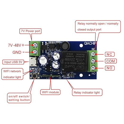 Ewelink WiFi Wireless Smart Relay Module USB 5v 1 Channel Inching Selflock 7V-48V Remote ON Off Power Switch for Access Control, Garage Door,Home Automation, Compatible with Alexa Google Home