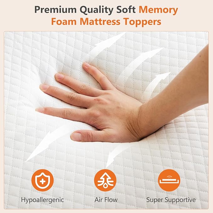 NEWBULIG 2 Inch Memory Foam Mattress Topper Full, Memory Foam Pad with Removable & Washable Cover, Bed Topper for Back Pain, Non-Slip Ventilated Design