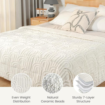Sherpa Fleece Adult Weighted Blanket Great for Sleep, 15 lbs Dual Sided Soft Fuzzy Heavy Blankets for Couch Bed Sofa, Cozy Warm Arched Jacquard Throw for Winter (Cream White, 60" x 80", 15 Pounds)
