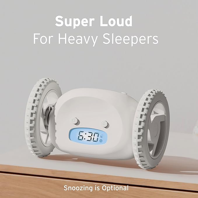 CLOCKY Alarm Clock on Wheels – Loud Rolling Alarm Clock for Heavy Sleepers | Runaway Clock That Jumps & Runs to Wake You Up | Funny Unique Gift for Adults, Teens & Kids Bedrooms (Mist)