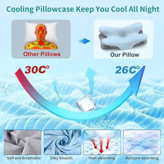 Cervical Neck Pillow for Pain Relief - Ergonomic Side Sleeper Pillow for Neck Support, Cooling Memory Foam Pillows for Sleeping, Contour Pillow Orthopedic Bed Pillow for Back Stomach Sleepers