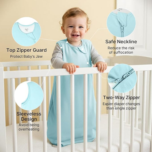 Supersoft Rayon Made from Bamboo Sleep Sack 3-6 Months Newborn Sleep Sack 0-3 Months 1.0 Tog Baby Wearable Blanket with 2-Way Zipper Unisex Sleeping Bag for Babies (2 Pack) Blue & Gray