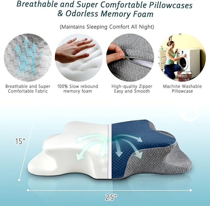 Cervical Neck Pillow for Pain Relief Sleeping, Contour Memory Foam Pillows, Ergonomic Side Sleeper Pillows for Adults, Cooling Orthopedic Neck Support Pillow for Back Stomach Sleepers
