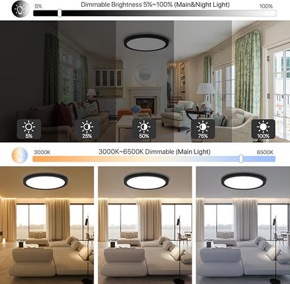 4Pack Dimmable LED Flush Mount Ceiling Light Fixture with Remote Control, 24W 2400LM, 12Inch, 2000K Warm Night Light & 3000K-6500K, Modern Super Slim Ceiling Lamp for Bedroom Kitchen, Black