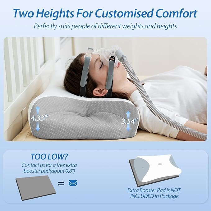 HOMCA CPAP Pillow for Side Sleeping, Cervical Neck Pillow for All CPAP Masks Users to Reduce Air Leaks & Masks Pressure, Ergonomic Memory Foam Pillow Ideal for Side Back Sleeper