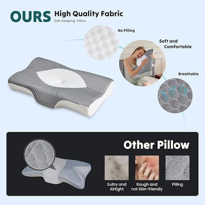 Sweetcrispy Cervical Pillow for Neck and Shoulder,Contour Memory Foam Pillow,Ergonomic Neck Support Pillow for Side Back Stomach Sleepers with Pillowcase, Grey