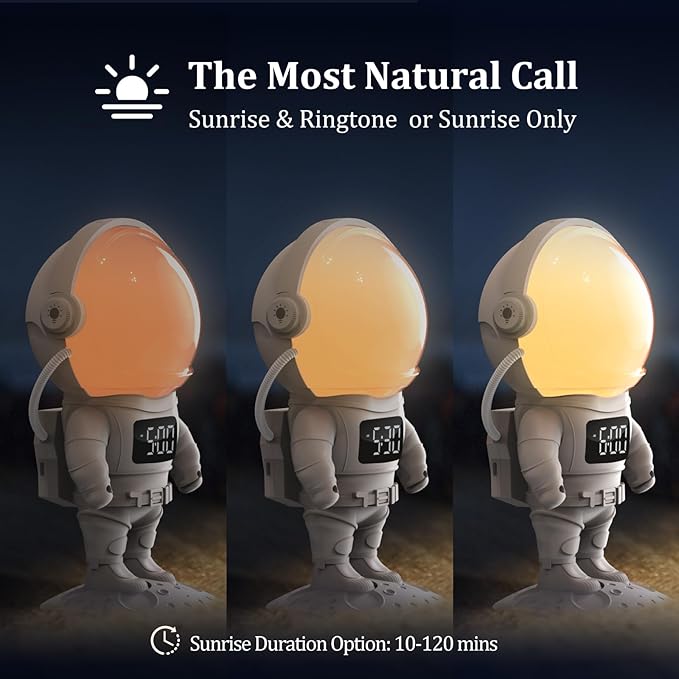 Astronaut Kids Sunrise Alarm Clock & Sound Machine with 22 Colors Night Light, Bluetooth Speaker, Dual Alarms & 7 Wake Up Sounds, 21 Sleep Sounds, Wake Up Light Clock for Bedroom, Room Decor, Gift