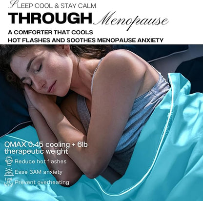 PROMEED Weighted Cooling Comforter for Menopause - Gentle Pressure Cooling Blanket with QMAX 0.45 Tech, Hot Flash & Night Sweat Relief, Breathable & Machine Washable, 6LB Measures 87"x91"