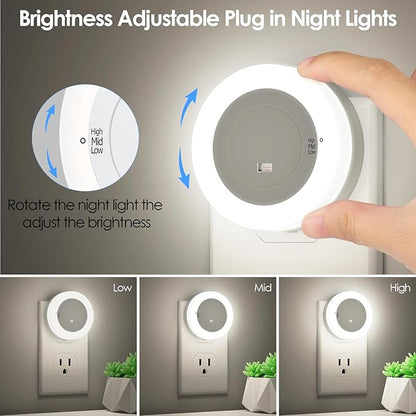 FOLKSMATE LED Night Light, Dimmable Plug-in Dusk to Dawn Light Sensor Nightlight for Bathroom, Bedroom, Adults & Kids Room, Kitchen, Stairway, Nursery, Daylight White, 2- Pack
