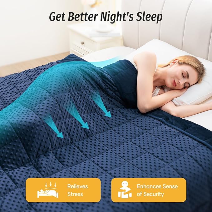 Wemore Minky Dot Weighted Blanket for Adults King Size 20 lbs, Soft Cozy Heavy Blanket for Bed and Couch, Breathable Blanket for All-Season with Glass Beads, Navy Blue 80 x 87 inches