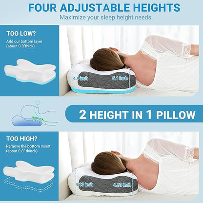 Elviros Cervical Neck Pillow for Neck Pain Relief, CPAP Pillow for Side, Back & Stomach Sleepers, Ergonomic Orthopedic Pillow for CPAP Users to Reduce Air Leaks and Mask Pressure, White