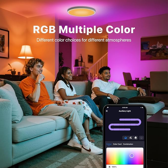 1 Pack Smart RGB Ceiling Light with Remote, 32W 3200LM, 15.8 Inch LED Flush Mount Ceiling Light Works with Alexa Google Home, Dimmable&2700K-6500K, Low Profile Wired Light for Bedroom Kitchen
