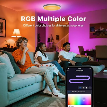 1 Pack Smart RGB Ceiling Light with Remote, 32W 3200LM, 15.8 Inch LED Flush Mount Ceiling Light Works with Alexa Google Home, Dimmable&2700K-6500K, Low Profile Wired Light for Bedroom Kitchen