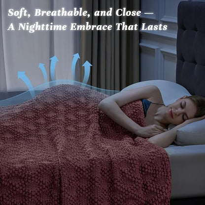 Knitted Weighted Blanket for Adult, Chunky Knit Weighted Throw for Sleep 48"*72" 12lbs, Cooling Breathable Heavy Blanket for Hot Sleepers, Machine Washable Blanket for Room Decor(Pink)
