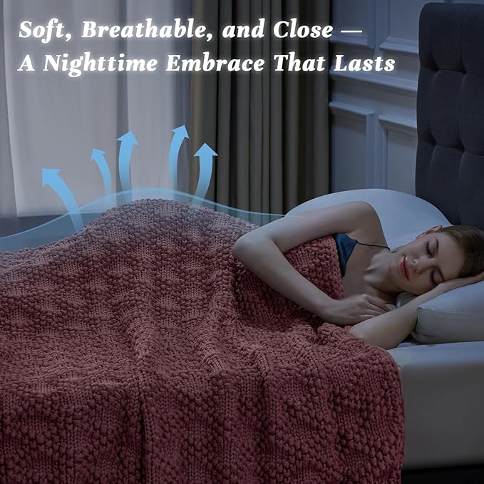 Knitted Weighted Blanket for Adult, Chunky Knit Weighted Throw for Sleep 60"*80" 17lbs, Cooling Breathable Machine Washable Heavy Blanket for Room Decor (Pink, Queen)