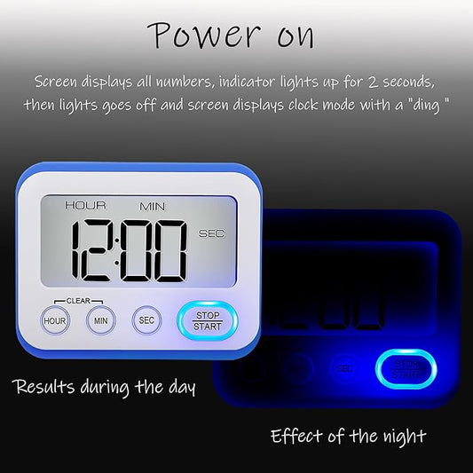 Digital Kitchen Timer Magnetic Loud Alarm, Large LCD Screen Silent/Beeping Multi-Function for Teachers Classroom Kids, Blue