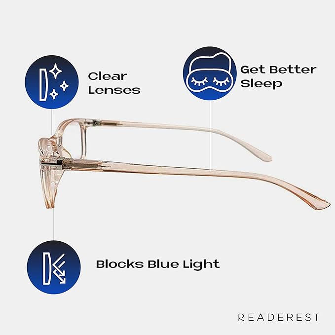 Readerest Blue Light Blocking Glasses – Thin Reflective Lens, Anti-Glare Computer Eyeglasses, UV Protection, Eye Strain Relief (Peach, 1.5 Magnification)