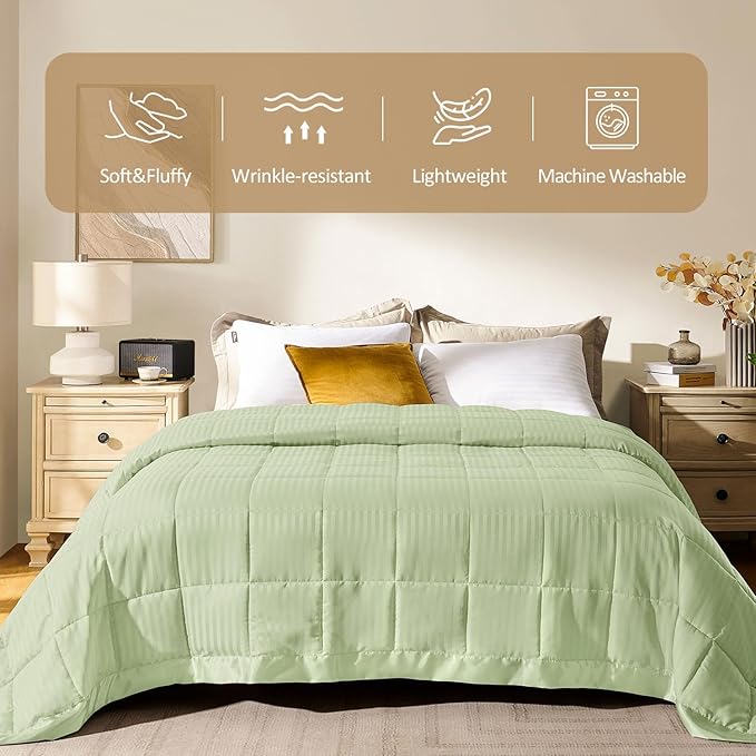 downluxe Queen Size Blanket with Satin Trim, Lightweight Down Alternative Blankets Queen Size for All Season, Machine Washable (Sage Green, 90x90 Inch)